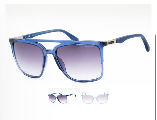 Police Men's Blue Acetate Rectangular Sunglasses